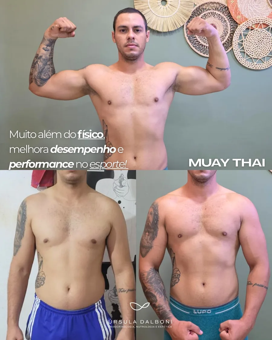 Atleta de muay thai antes e depois do acompanhamento